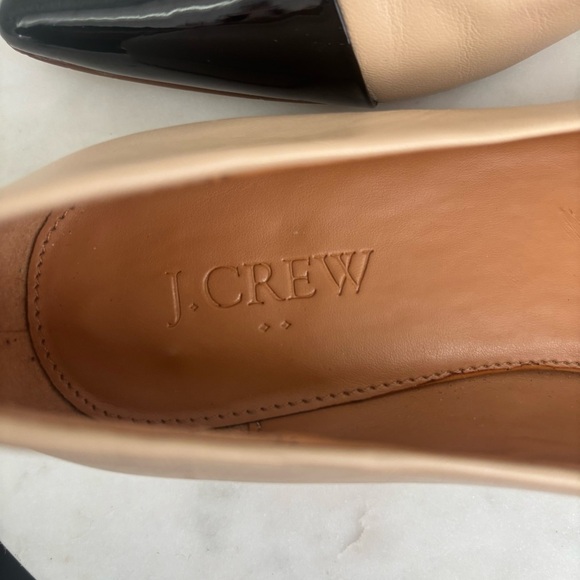 J. Crew Factory Marina Leather Pointy Cap-Toe Flats Beige/Black Preppy Office 6 - Picture 13 of 13